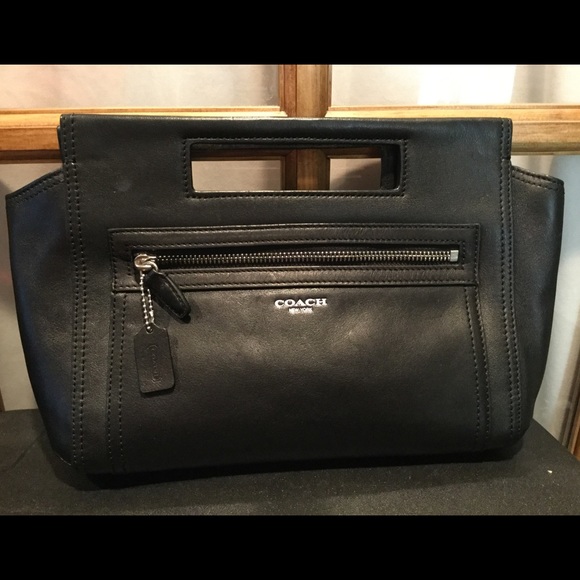 Coach Legacy black leather basket clutch