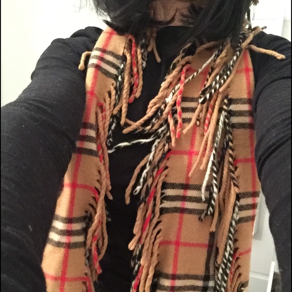 Authentic Cashmere Burberry Scarf with Fringe