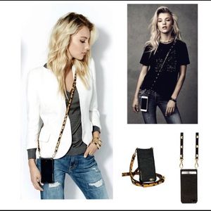 Bandolier Black Leather Gold Stud Cell Crossbody