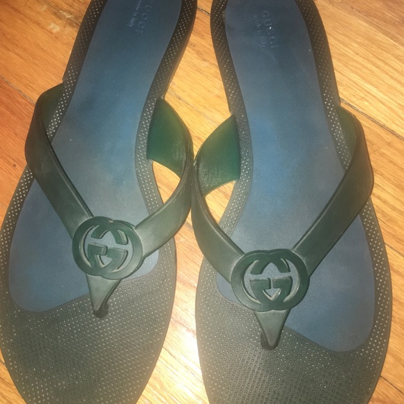 Teal/Green Gucci Flip Flops
