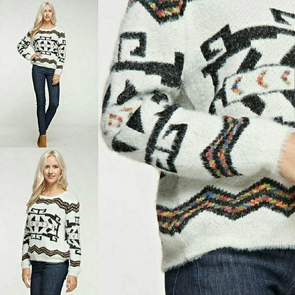 Fuzzy Geometric Print Sweater - Picture 2 of 3