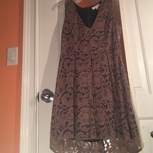 Grey/brown lace dress by monteau with navy lining