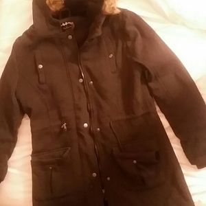 longline jacket with hooded fur