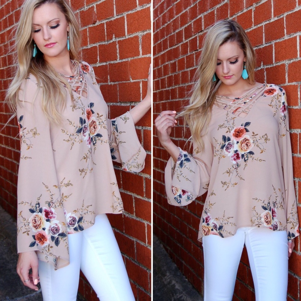 Last 1!!! Medium Taupe Floral Blouse - Picture 4 of 5