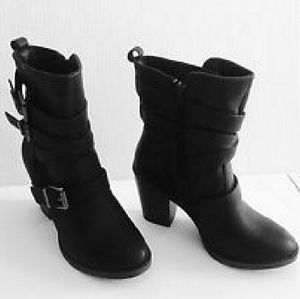 Women's black leather booties