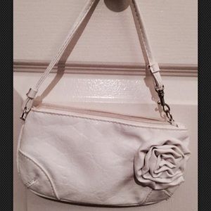 Vintage White Leather Small Purse Handbag W/ Rose