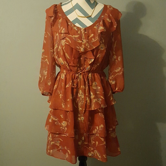 LC Lauren Conrad Dresses & Skirts - Lauren Conrad: Burnt Orange Ruffled Floral Dress