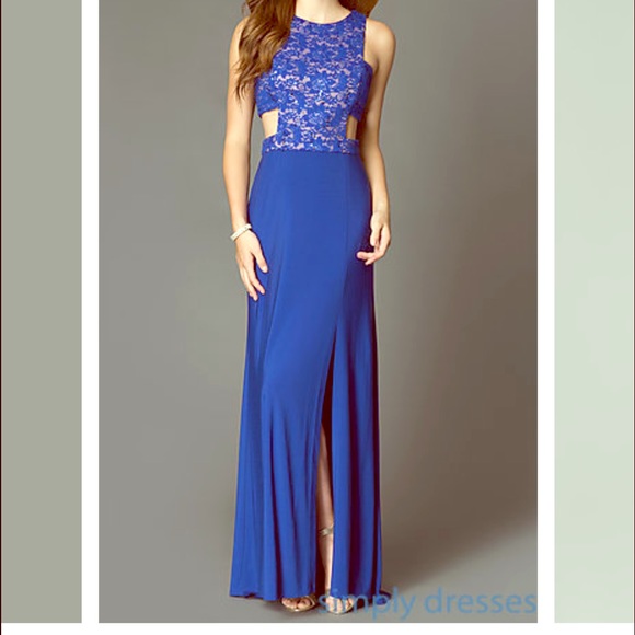 Simply dress- blue prom dress with side cut outs.