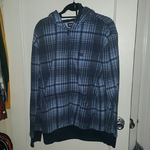 Ecko Blue Plaid Hooded Sweatshirt Hoodie Large
