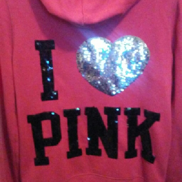 VS Pink Hoodie. I ?PINK in sequins. Size Large