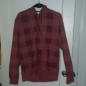 Red and Pink Checkered Hoodie by Volcom