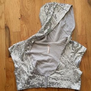 Free People Sequined Cropped/Hooded Top