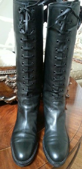 Chanel Black Leather Riding Boots Knee-high 38 8
