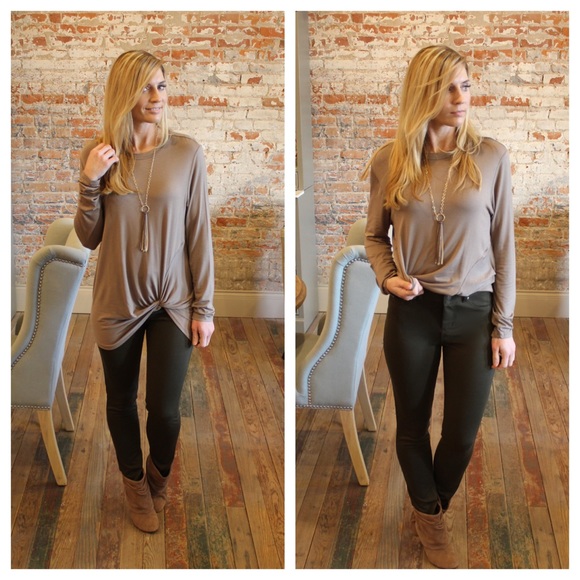 Pants - Dark olive stretchy knit jeggings