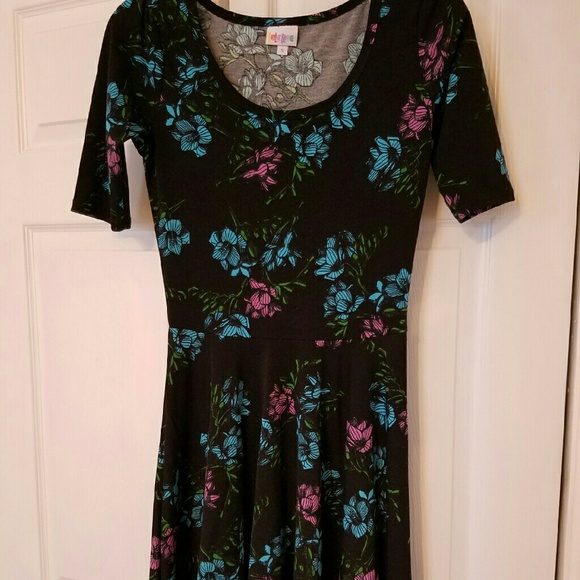 LuLaRoe Nicole dress, black, turquoise, purple