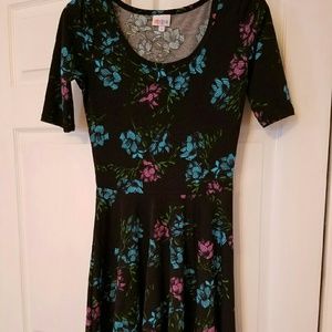 LuLaRoe Nicole dress, black, turquoise, purple