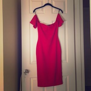 Stretch off the shoulder red dress.