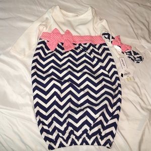 Nursery rhyme chevron/ polka dot navy/pink set