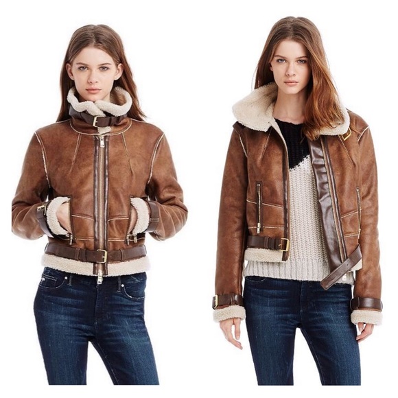 New! Armani Exchange Shearling Fur Bomber Jacket