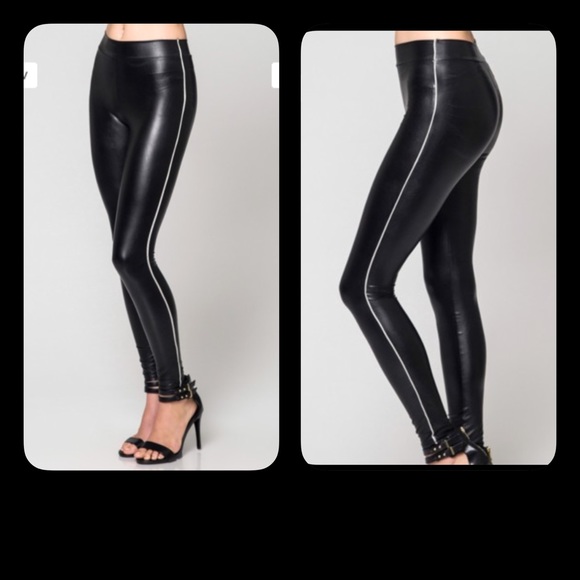 🔥🔥🖤FAUX LEATHER🖤BLACKw/WHITE SIDE STRIPE