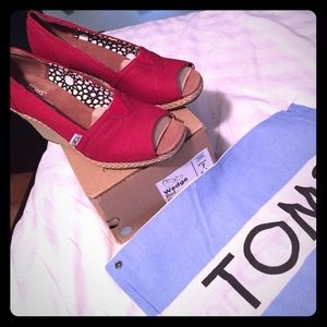 Red TOMS Wedges-Brand New