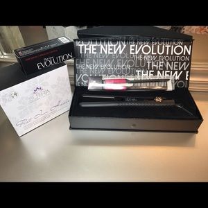 Flat iron, hair serum, comb, flat iron holder