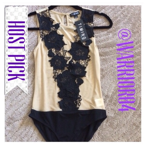 Timing Tops - Sheer Body Suit Lace Black & Creme NWT