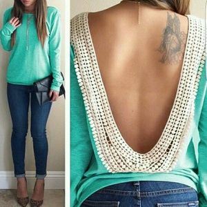 Turquoise open back with beautiful lined detail