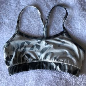 Patterned grey and white lululemon sports bra