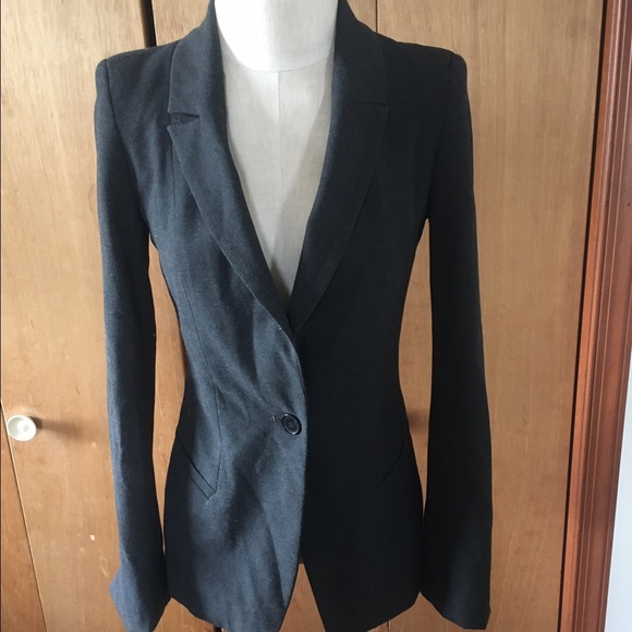 Zara Charcoal Grey 1 Button Blazer Poly/Cotton  XS