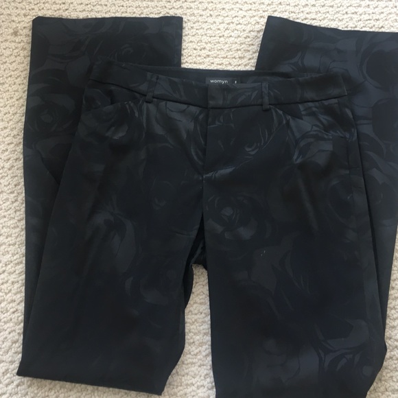 Black on black print satin pants