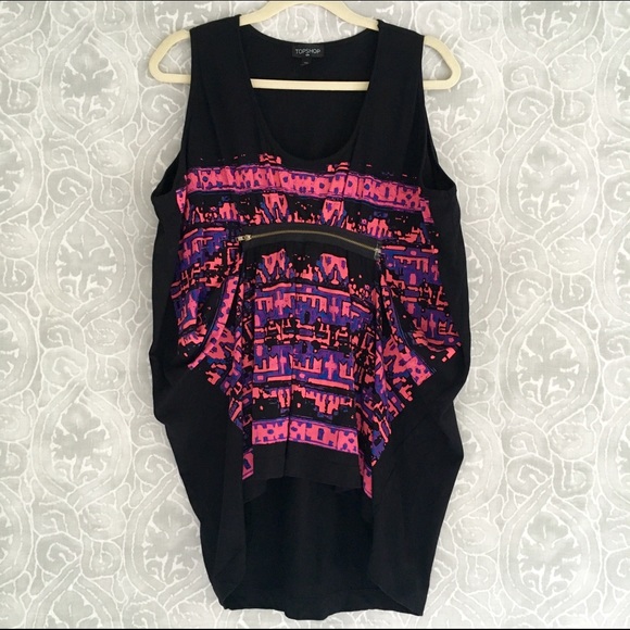 Topshop Zip Neon Print Top