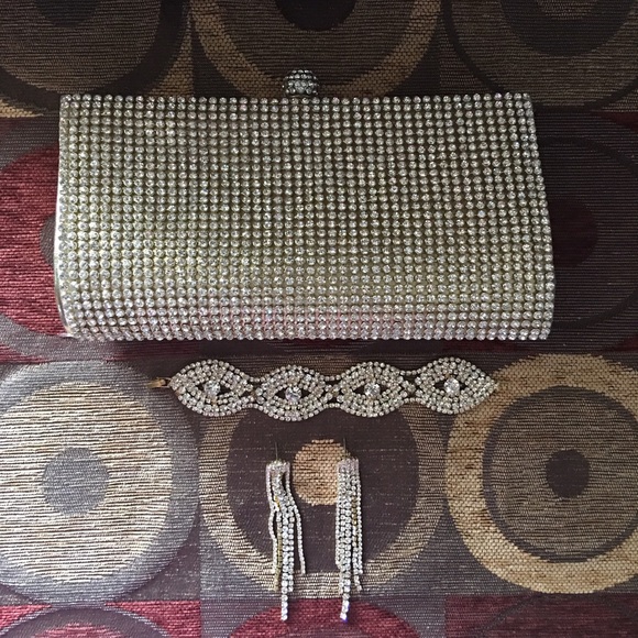 Bag , Bracelet, Earrings Bling Gold Bundle