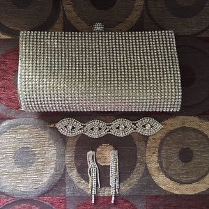 Bag , Bracelet, Earrings Bling Gold Bundle