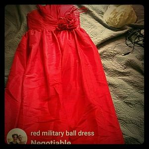 Full length red strapless dress