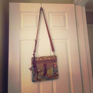 Fossil print canvas purse