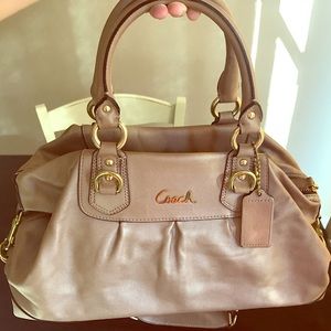 Beige/Gold Coach Purse with Purple Interior