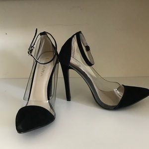 Boutique Clear and Suede Heels