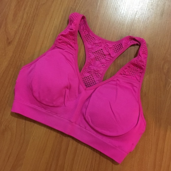 Crochet back hot pink sports bra