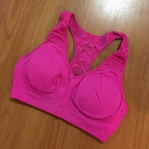Crochet back hot pink sports bra