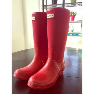 Red hunter rain boots