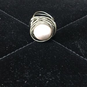 Faux Pearl and Wire Ring