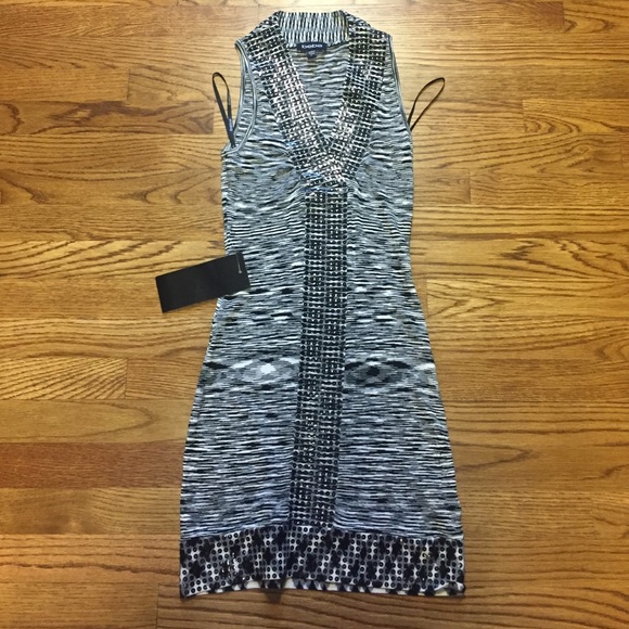 Bebe nwt black and white with sequin party dress