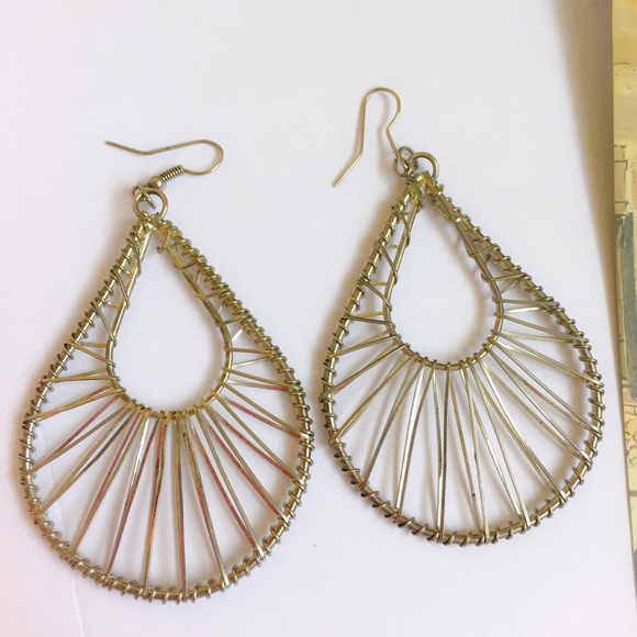 Silver Tone Large Teardrop Statement Earrings - Picture 2 of 2