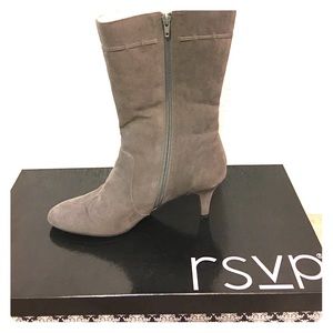 Gray, faux suede, short heel 2.5in, zip up boots