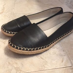 ALDO black leather espadrille slip-ons