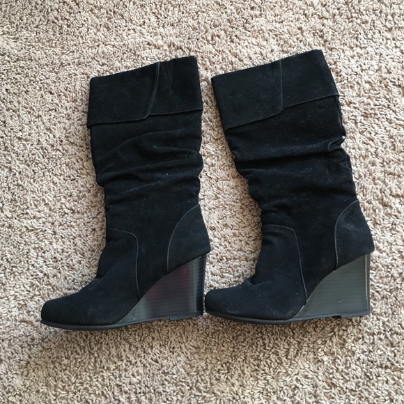 Black Suede Wedge Boots  6 1/2