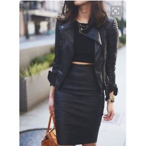 High waisted vintage leather pencil skirt