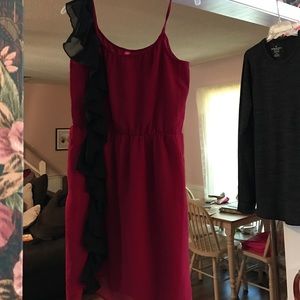 Crimson dress with black ruffle-never worn!