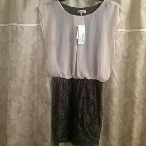 Grey and pink half lace dress